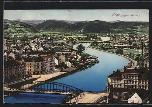 AK Graz, Teilansicht mit Brücke gegen Norden