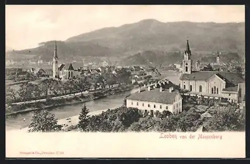 AK Leoben, Teilansicht mit Kirche von der Massenburg