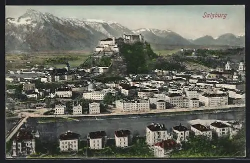 AK Salzburg, Teilansicht mit Festung