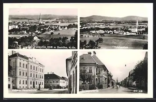 AK St. Valentin, Totalansicht, Volks- und Hauptschule, Strassenpartie