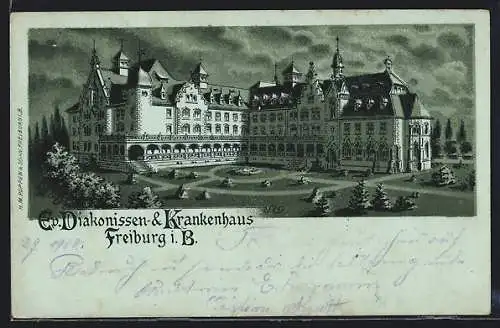 Lithographie Freiburg i. B., Ev. Diakonissen- & Krankenhaus