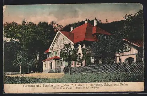 AK Gutach b. Hornberg, Gasthaus und Pension zum Löwen, Schwarzwaldbahn