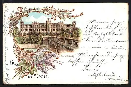 Lithographie München, Blick zum Maximilianeum