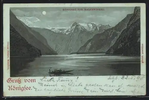 Mondschein-Lithographie Königsee / Berchtesgaden, Panoramaaussicht vom Malerwinkel her