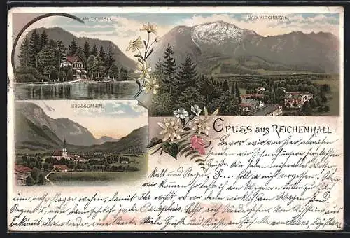 Lithographie Bad Reichenhall, Teilansicht, Am Thumsee, Grossgmain