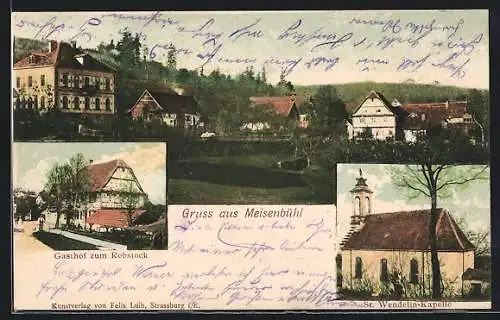 AK Meisenbühl, Gasthof zum Rebstock, St. Wendelin-Kapelle, Ortsansicht