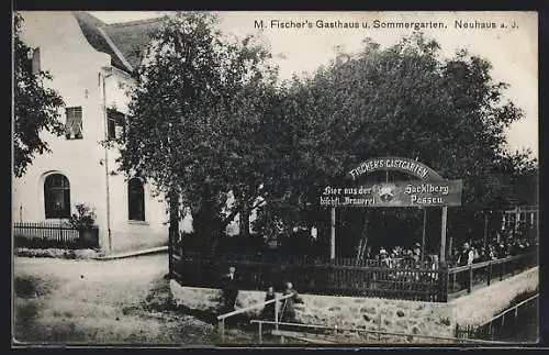 AK Neuhaus / Inn, M. Fischer`s Gasthaus u. Sommergarten