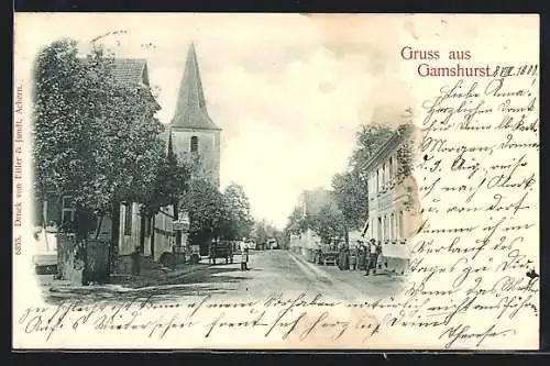 AK Gamshurst, Strassenpartie mit Kirche