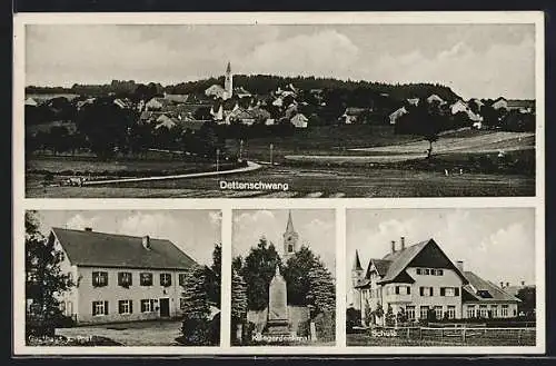 AK Dettenschwang, Gasthaus zur Post, Schule, Kriegerdenkmal, Totalansicht