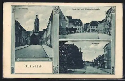 AK Buttstädt, Windhöfe, Kirchstrasse, Marktplatz mit Hindenburgstrasse