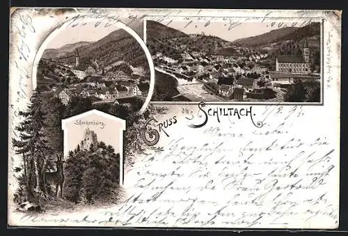 Lithographie Schiltach, Schenkenburg, Ortsansichten