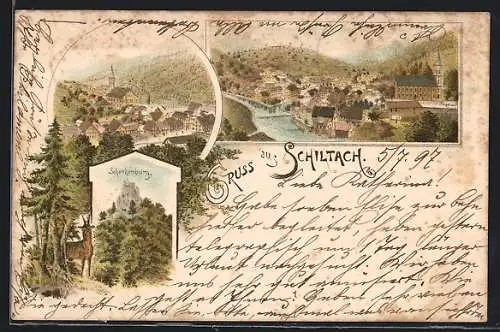 Lithographie Schiltach, Ortsansicht, Schenkenburg