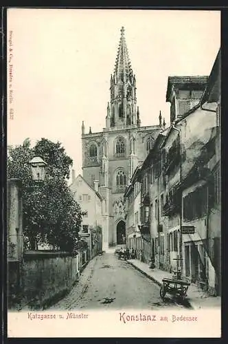 AK Konstanz am Bodensee, Strasse Katzgasse mit Geschäften und Münster