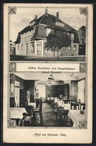 AK Buttstädt /Thür., Cafe, Konditorei und Dampfbäckerei von A. Rammelt, Innenansicht