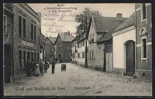 AK Waldorf /Kr. Bonn, Kirchstrasse mit Buch- und Schreibwarenhandlung von Pet. Knapstein