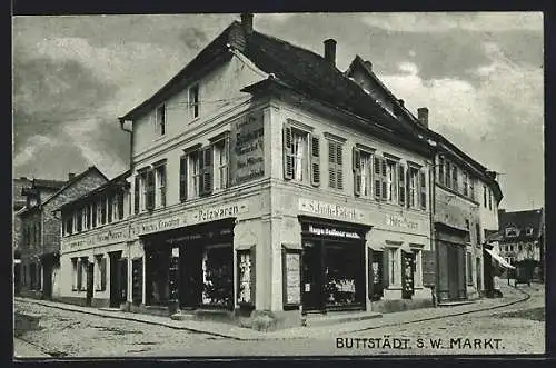 AK Buttstädt /S.-W., Markt mit Schuh-Fabrik