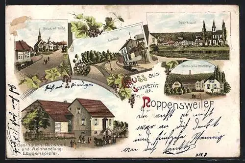 Lithographie Roppenzweiler, Bahnhof, Gasthaus z. Rebstock v. E. Eggenspieler, Fabrik u. Villa Schlumberger