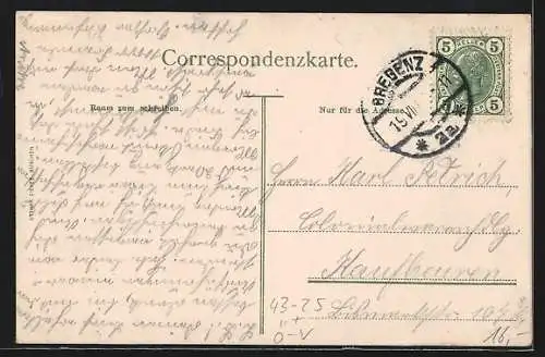 Künstler-AK Bregenz, VI. Vorarlberger Sänger-Bundesfest 1907, Ortsansicht im Abendlicht