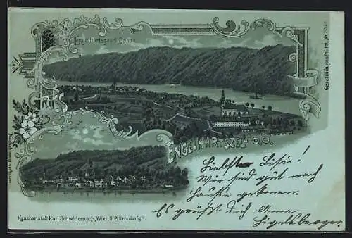 Lithographie Engelhartszell /Donau, Ortsansicht