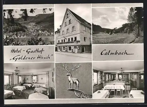 AK Calmbach, Ortsansicht und Hotel-Gasthof Goldener Hirsch