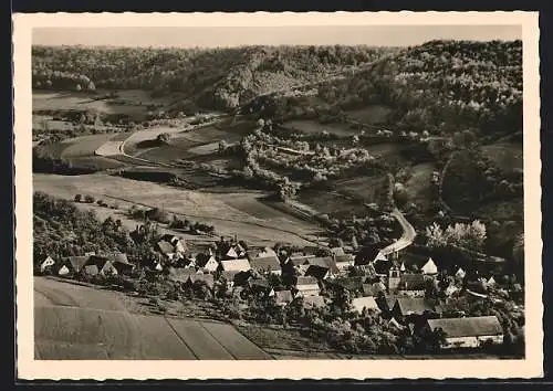 AK Langenburg-Bächlingen, Blick auf den Ort und Umgebung