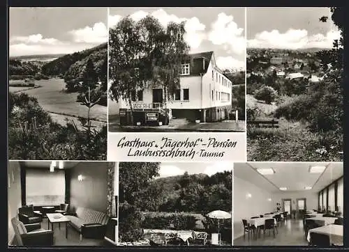 AK Laubuseschbach /Taunus, Gasthaus Jägerhof-Pension und Ortsansicht