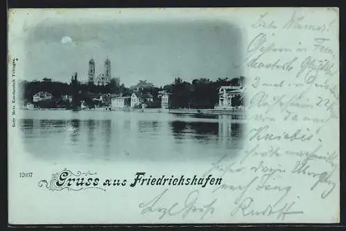 AK Friedrichshafen, Panorama mit Kirche