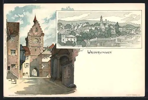 Künstler-AK K. Mutter: Überlingen / Bodensee, Strassenpartie mit Tor