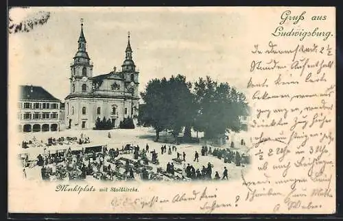 AK Ludwigsburg / Württ., Marktplatz mit Stadtkirche