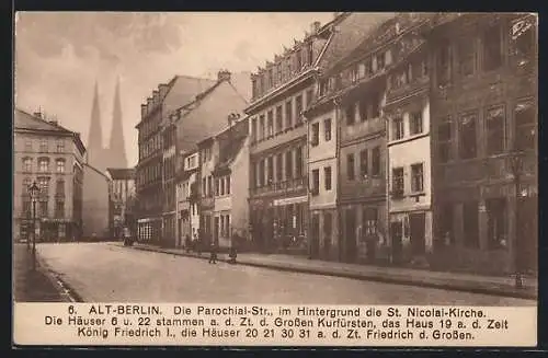 AK Alt-Berlin, Parochialstrasse mit St. Nicolai-Kirche im Hintergrund