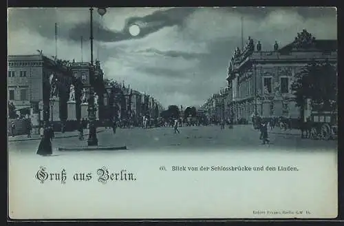 AK Berlin, Blick von der Schlossbrücke nach Unter den Linden