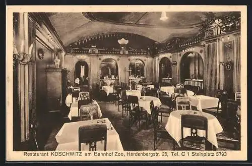 AK Berlin-Charlottenburg, Restaurant Koschwitz, Hardenbergstr. 26