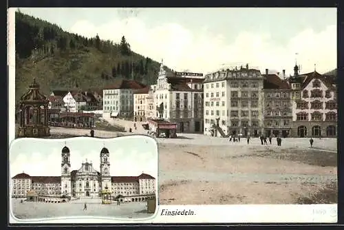 AK Einsiedeln, Kloster, Strassenpartie mit Rathaus