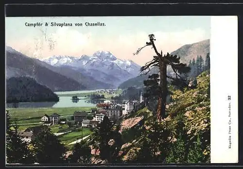 AK Campfér, Ortsansicht mit Silvaplana von Chasellas