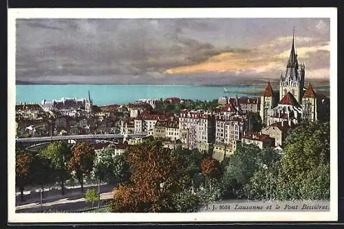AK Lausanne, Vue Générale et le Pont Bessières