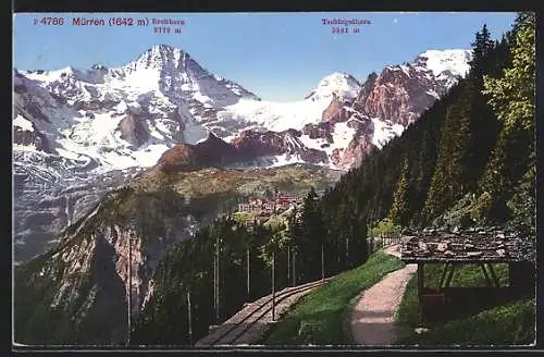 AK Mürren, Ortsansicht mit Breithorn und Tschingelhorn