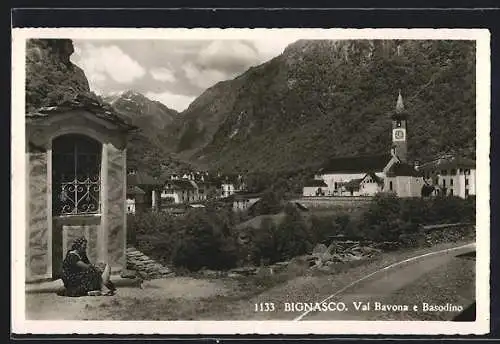 AK Bignasco / Val Bavona, Ortspartie mit Basodino