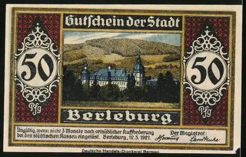 Notgeld Berleburg 1921, 50 Pfennig, Schloss, Schlosssoldat