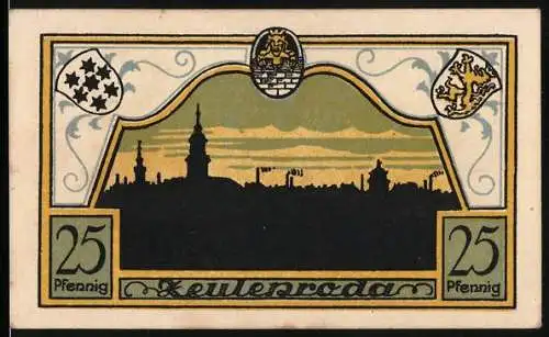 Notgeld Zeulenroda 1921, 25 Pfennig, Ortsansicht, Wappen