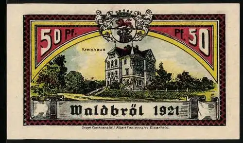 Notgeld Waldbröl 1921, 50 Pfennig, Kreishaus