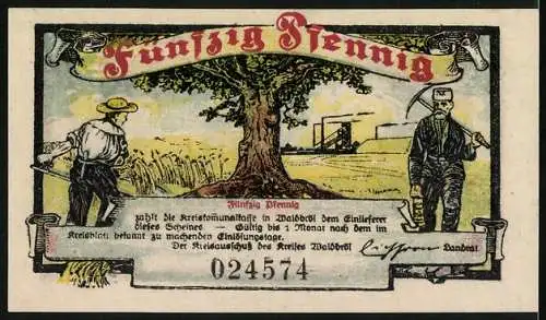 Notgeld Waldbröl 1921, 50 Pfennig, Kreishaus