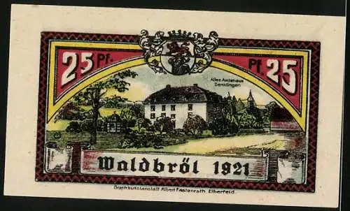Notgeld Waldbröl 1921, 25 Pfennig, Altes Amtshaus Denklingen