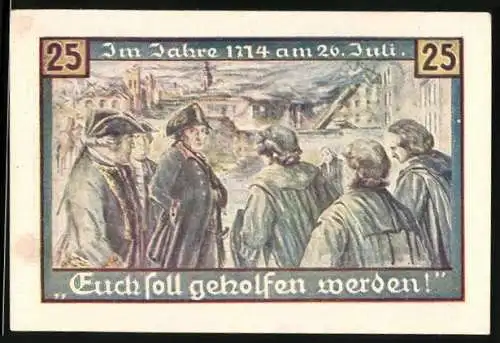 Notgeld Freiburg /Schlesien 1921, 25 Pfennig, Wappen, Friedrich II.