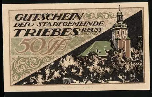 Notgeld Triebes 1921, 50 Pfennig, Kirche