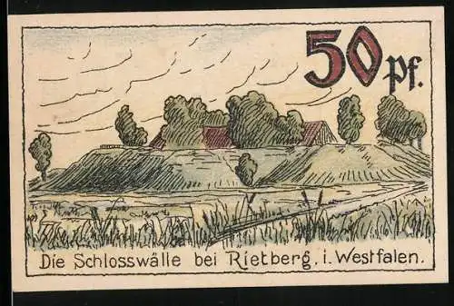 Notgeld Rietberg i. Westfalen 1921, 50 Pfennig, Schlosswälle