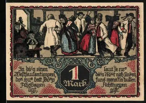Notgeld Eisbergen a. d. Weser 1921, 1 Mark, Menschen in Tracht beim Tanz