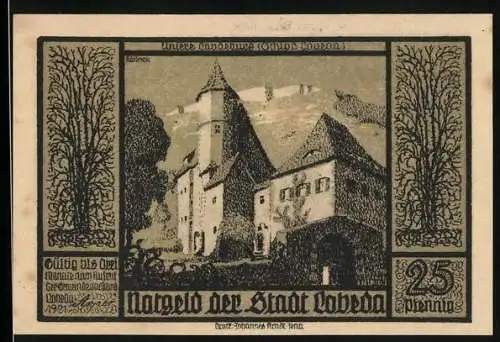 Notgeld Lobeda 1921, 25 Pfennig, Schloss, Ruine
