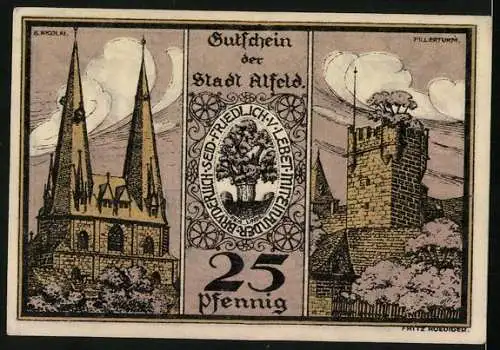 Notgeld Alfeld /L. 1921, 25 Pfennig, S. Nicolai, Fillerturm