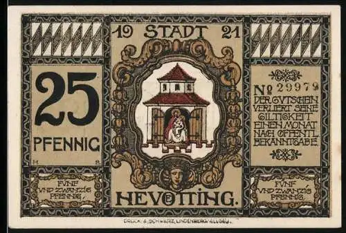 Notgeld Neuötting a. Inn 1921, 25 Pfennig, Wappen, Ortspartie