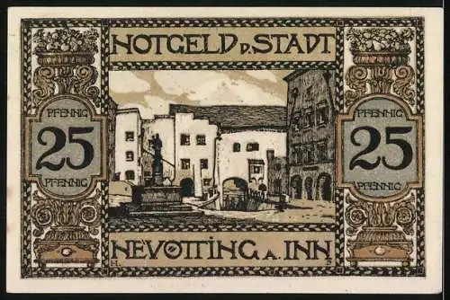 Notgeld Neuötting a. Inn 1921, 25 Pfennig, Wappen, Ortspartie